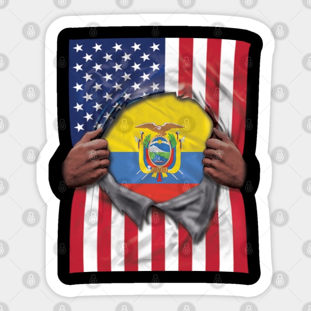 Ecuador Flag American Flag Ripped - Gift for Ecuadorian From Ecuador Sticker by Country Flags